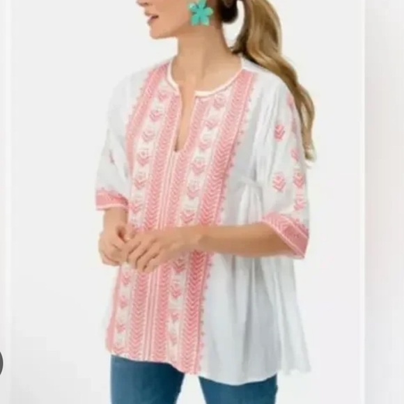 Roller Rabbit Bhopali Mada Smocked Top Size Medium - Picture 1 of 5